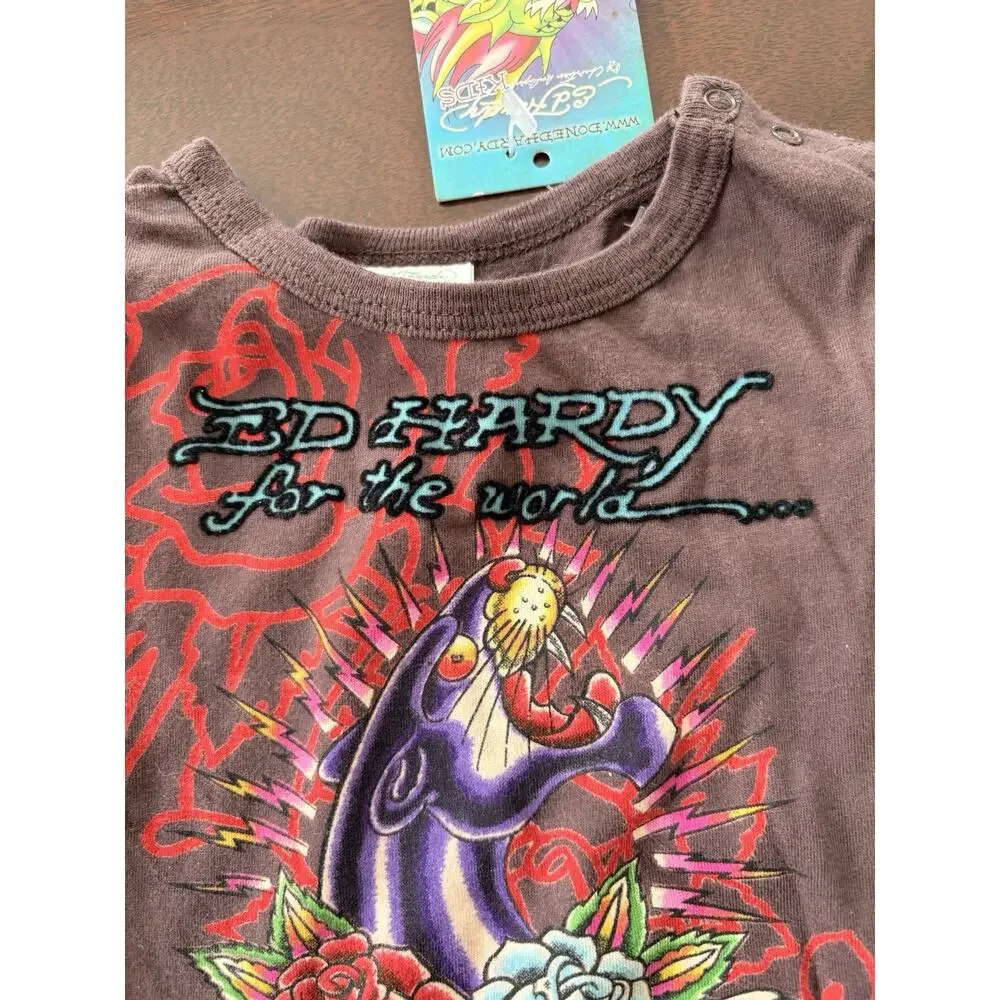 Ed Hardy Vintage 9/12 Months Romper Love Is Mystery Panther Roses